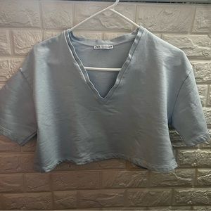 Zara Crop Light Blue Tee Sz S